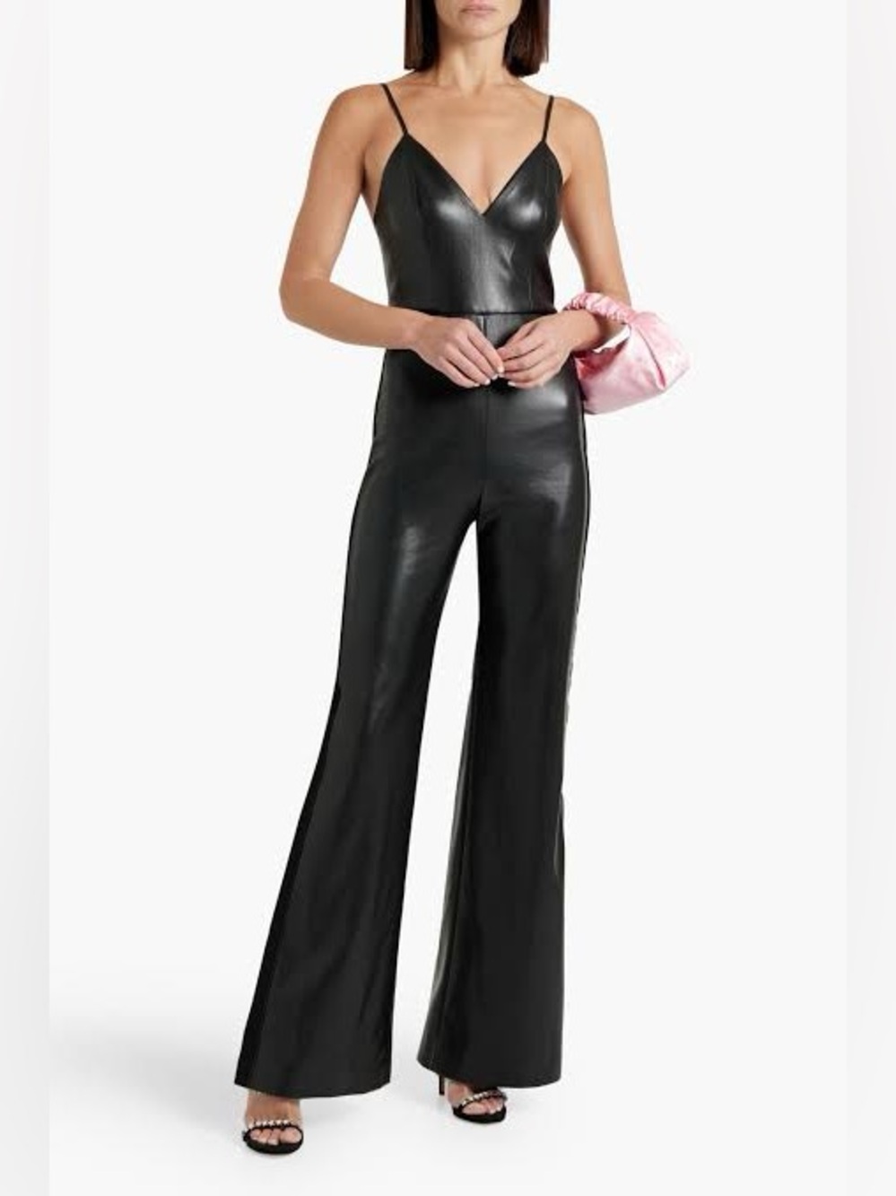 Alice + Olivia Women’s Christena Shirred Faux Leather Jumpsuit Size 4 *READ